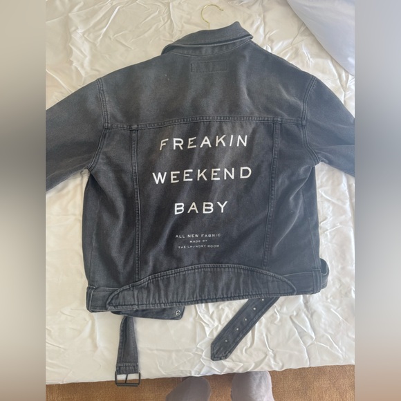 The Laundry Room Jackets & Blazers - The Laundry Room Black Denim Jacket with White Back Graphic